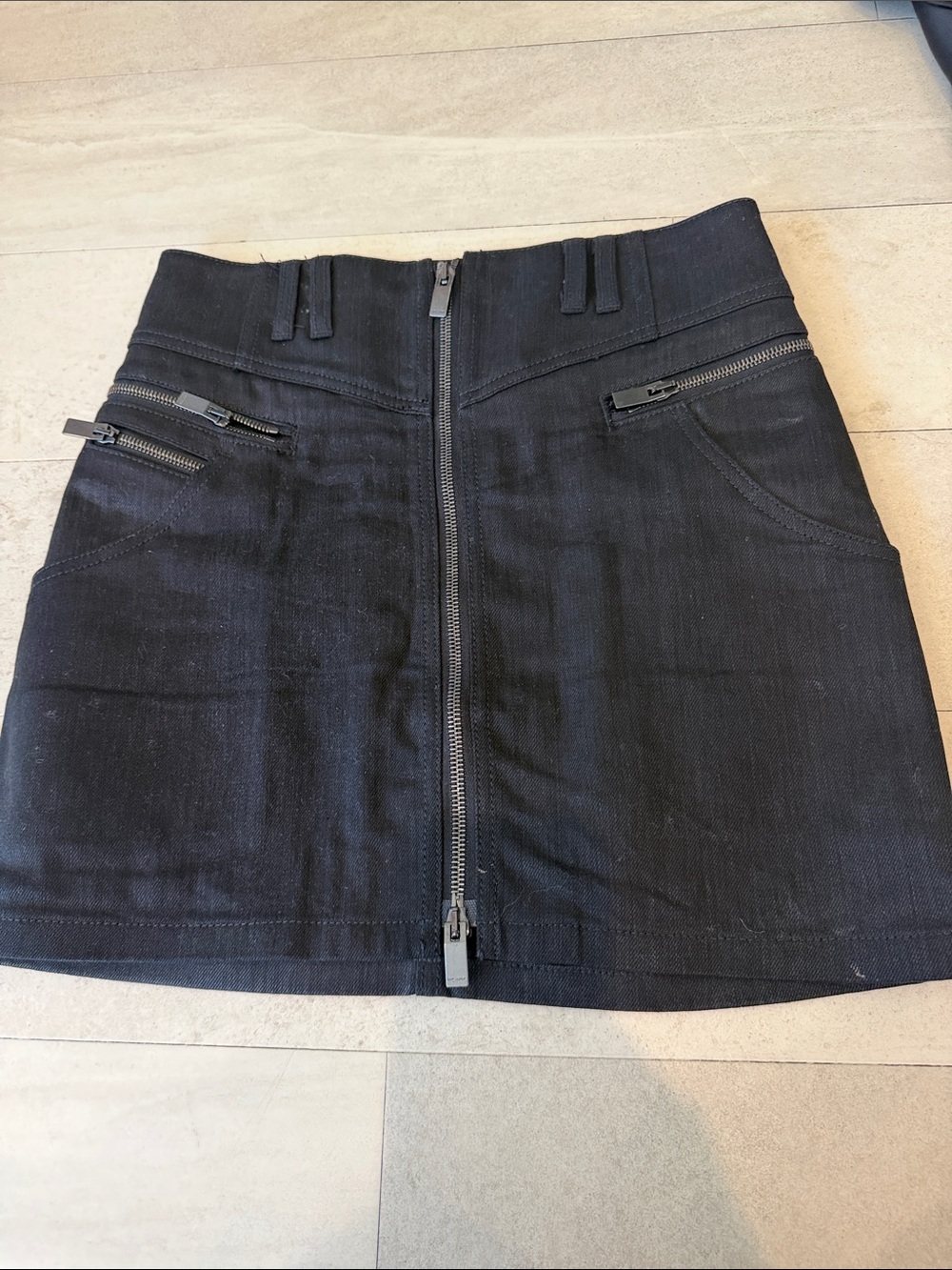 SAINT LAURENT  Zip-Front dark denim  Mini Skirt